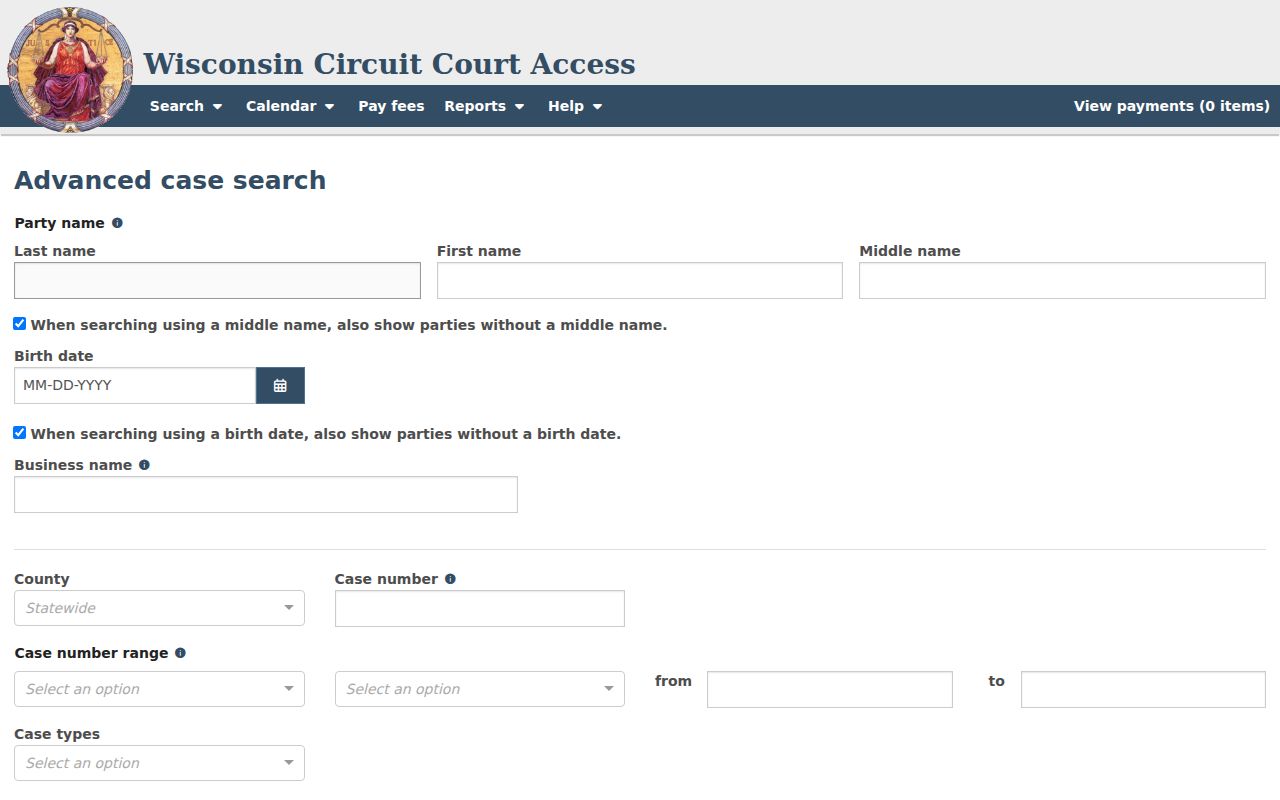 Milwaukee County civil docket advanced case filters
