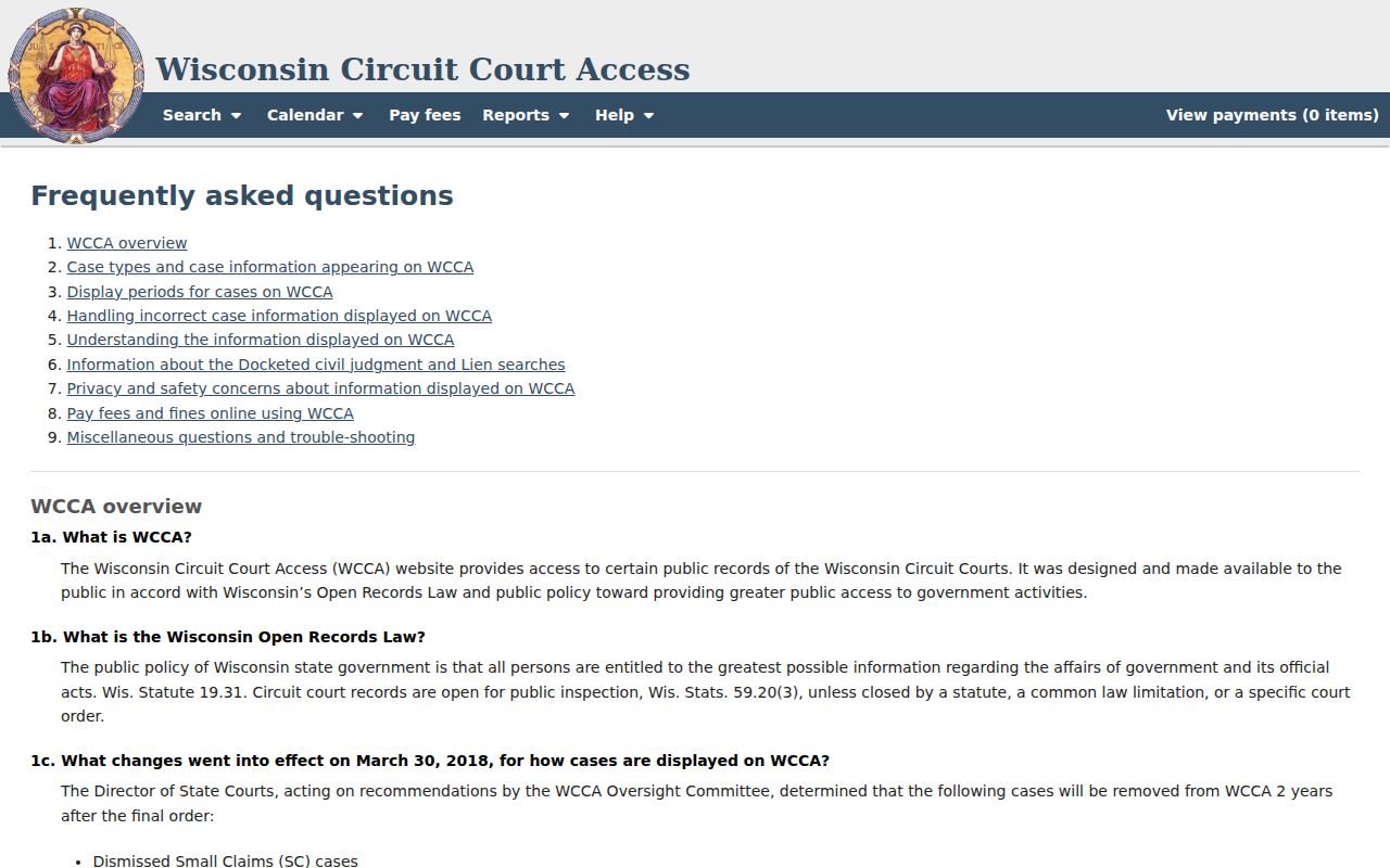 Milwaukee County criminal docket WCCA search syntax and retention help